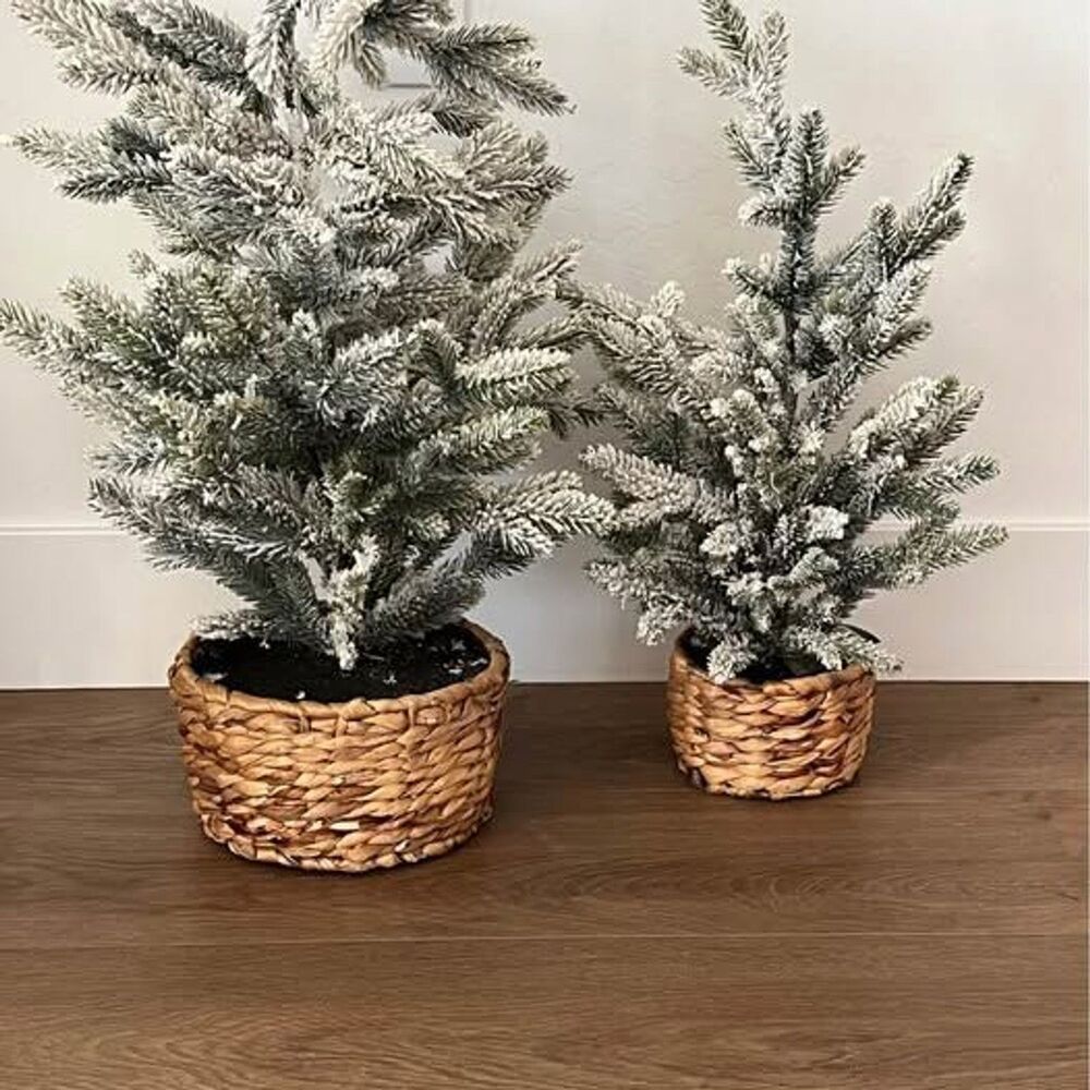 Threshold SET of Artificial Flocked Christmas Tree in Woven Basket